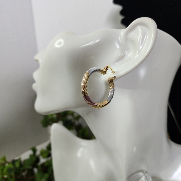 Gold Filled Tricolor Hoop Earrings - Picture 5 of 6